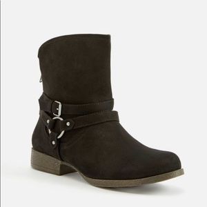 Black Suede Harness Ankle Boots
